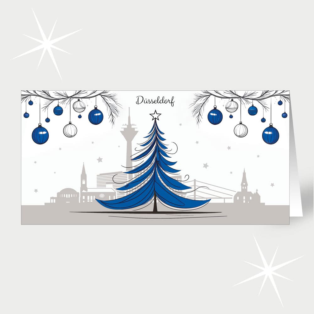 Düsseldorf mit Weihnachtsbaum in Blau