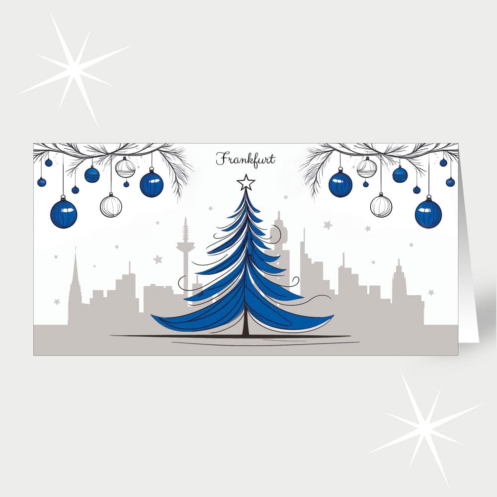 Frankfurt mit Weihnachtsbaum in Blau